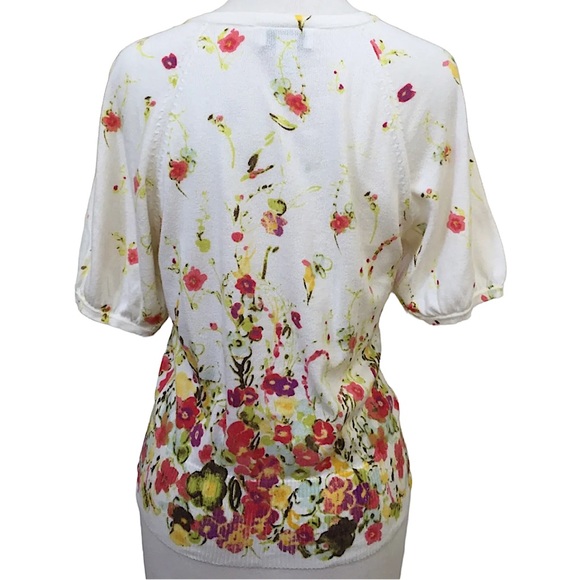 Ann Taylor Loft size Large floral button down short sleeve sweater/cardigan EUC - Picture 3 of 14